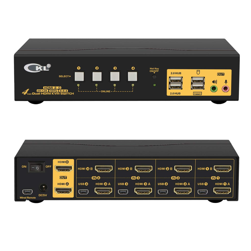 2 Port Dual Monitor KVM Switch HDMI 4K@60Hz with Audio Outputs and USB 2.0 HUB X870796
