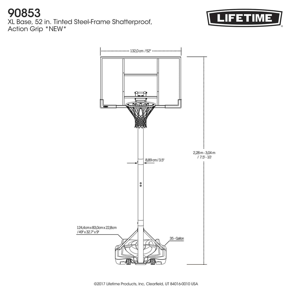Adjustable Portable Basketball Hoop 52-inch Polycarbonate O721025