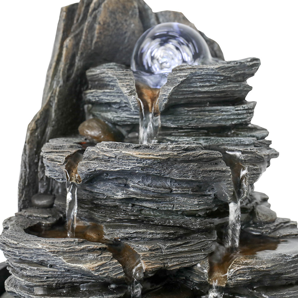 9.8'' Tabletop Water Fountain with LED Light, 4-Tiered Indoor Electric Resin Fountain H32012