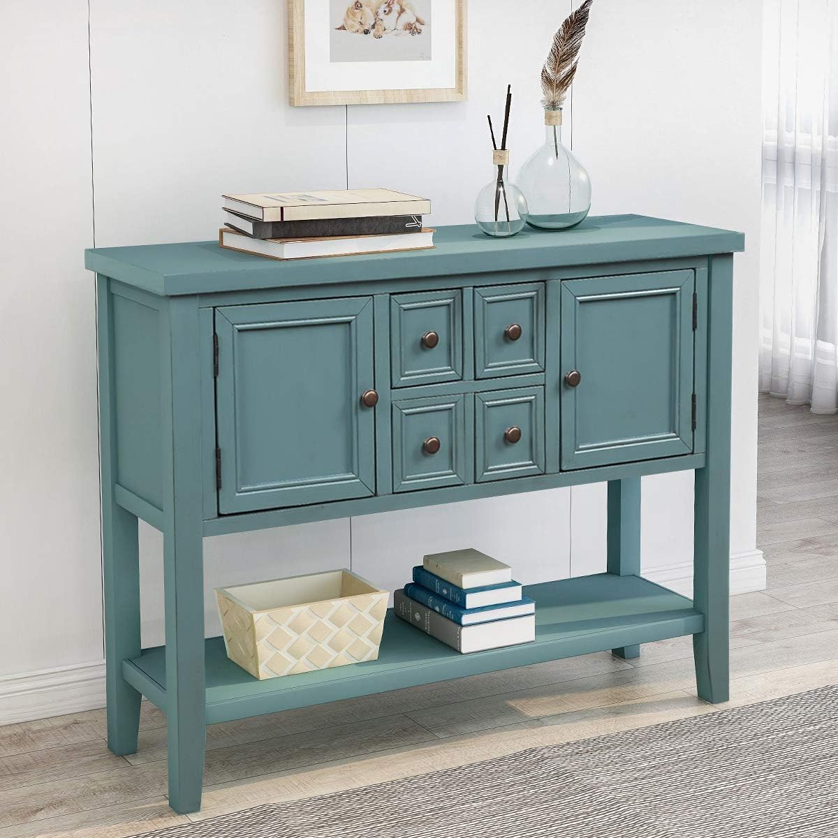 Dark Brown Console Sofa Table with Storage Drawers and Bottom Shelf I6837