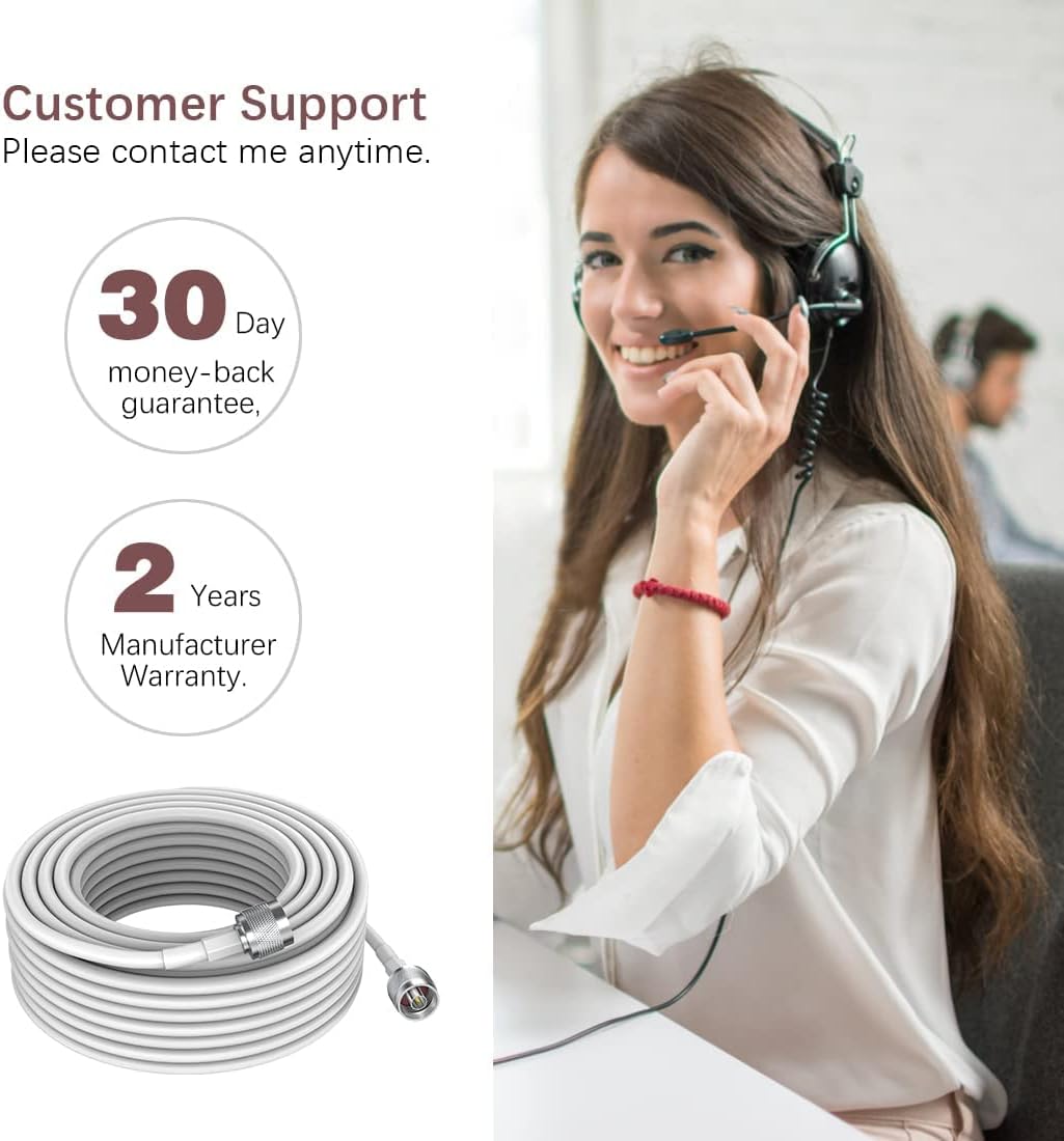 100 ft Low-Loss Coaxial Extension Cable, N Male to N Male, 50 Ohm, 5D-FB Pure Copper V439