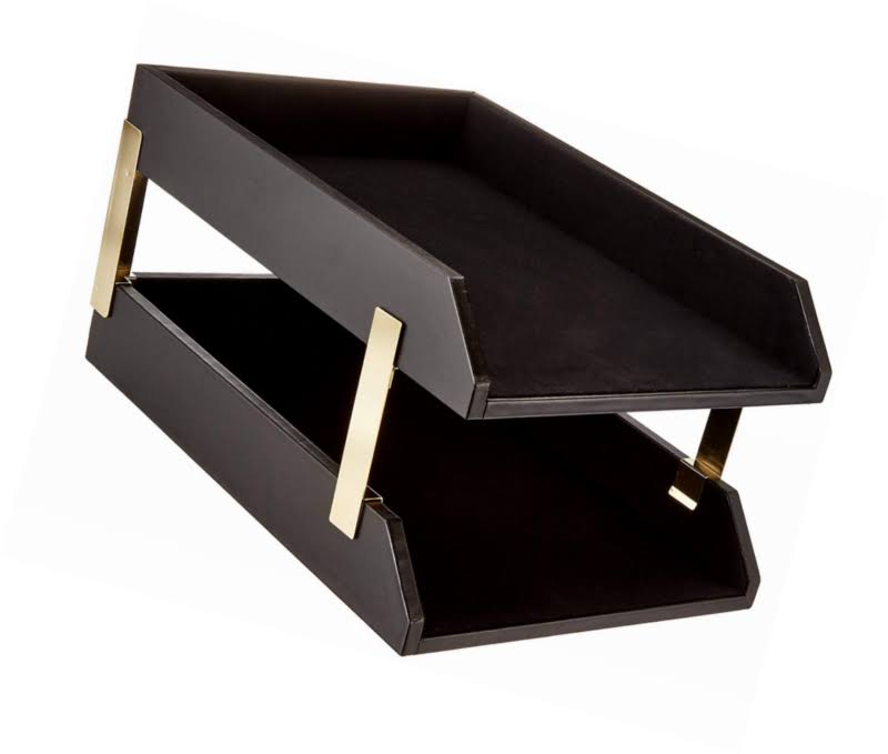 Black Leather Double Legal Trays with Gold Posts D869525