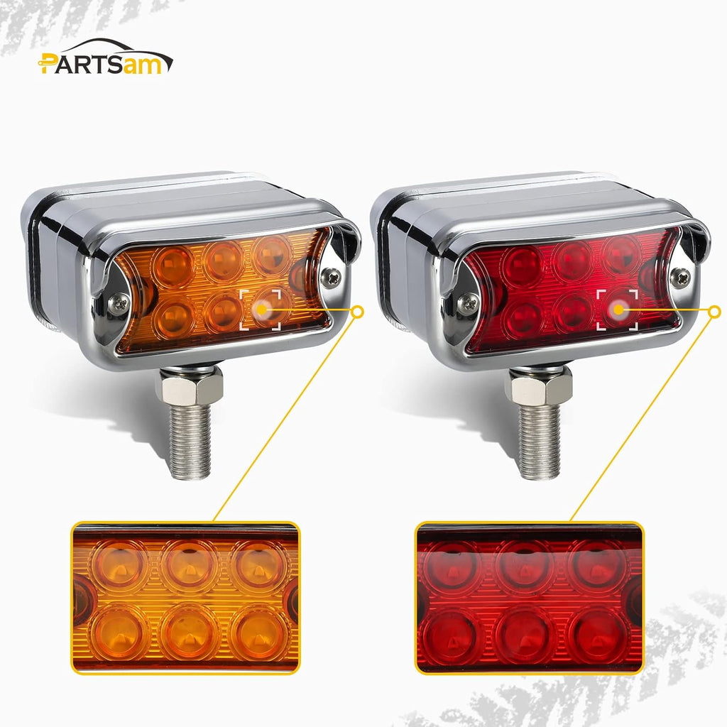 2Pcs Amber/Red 6 LED Double Face Rectangular Chrome Utility Lights S6028