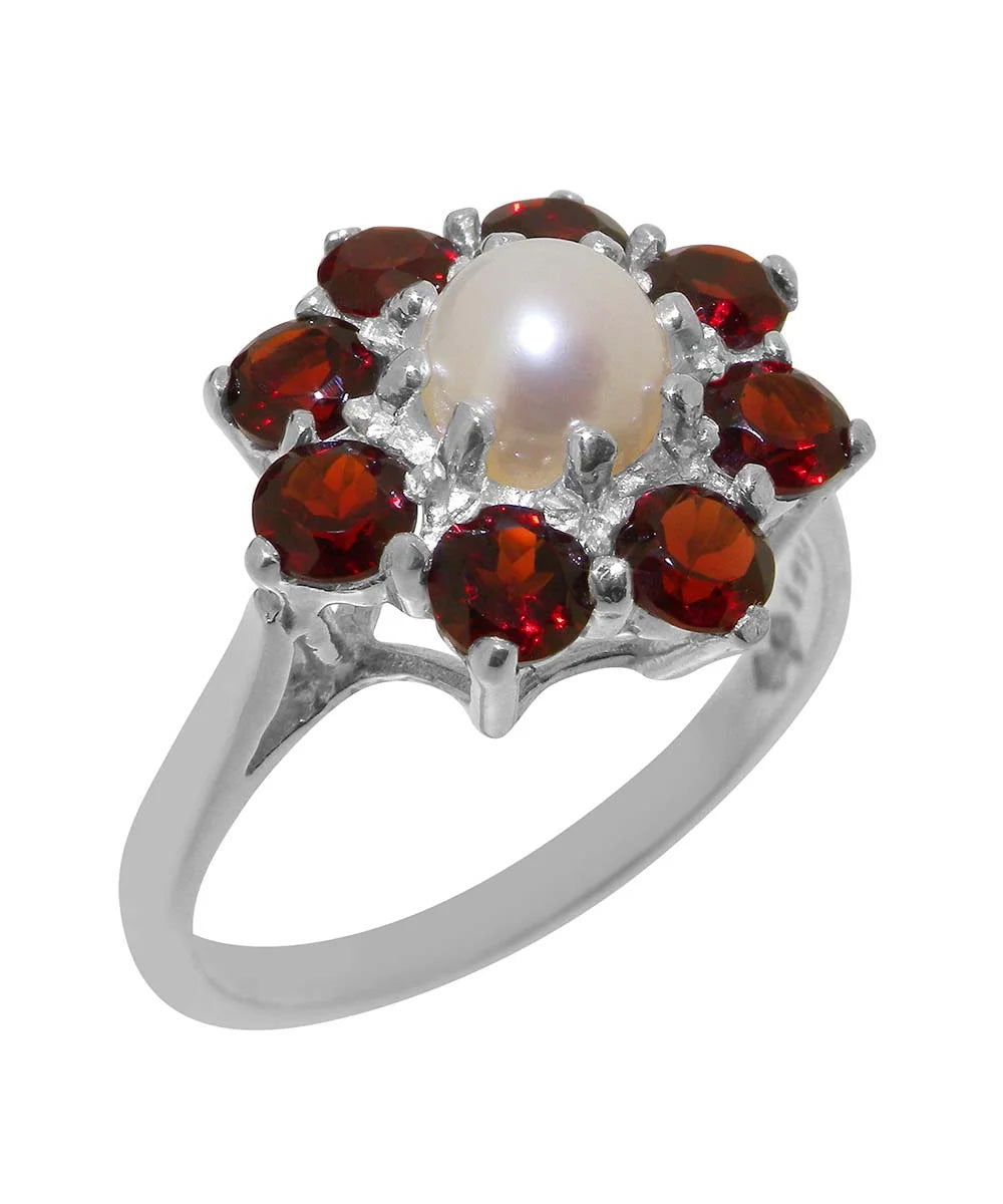 9k White Gold Cultured Pearl & Garnet Statement Ring S6022