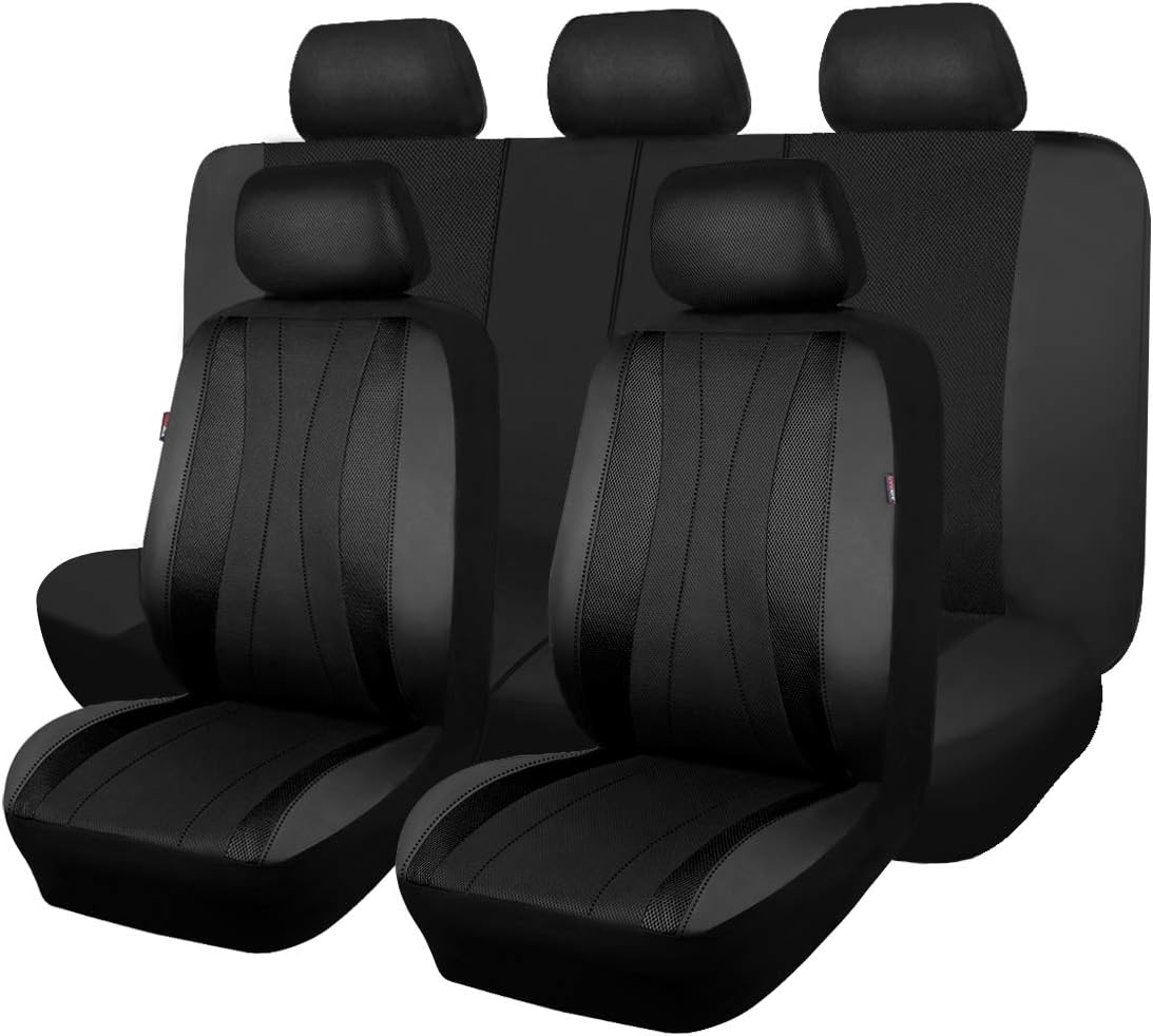 Faux Leather Mesh Car Seat Covers Full Set K114