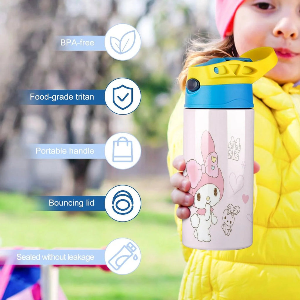 Pink Stainless Steel Children's Water Bottle With Straw O346