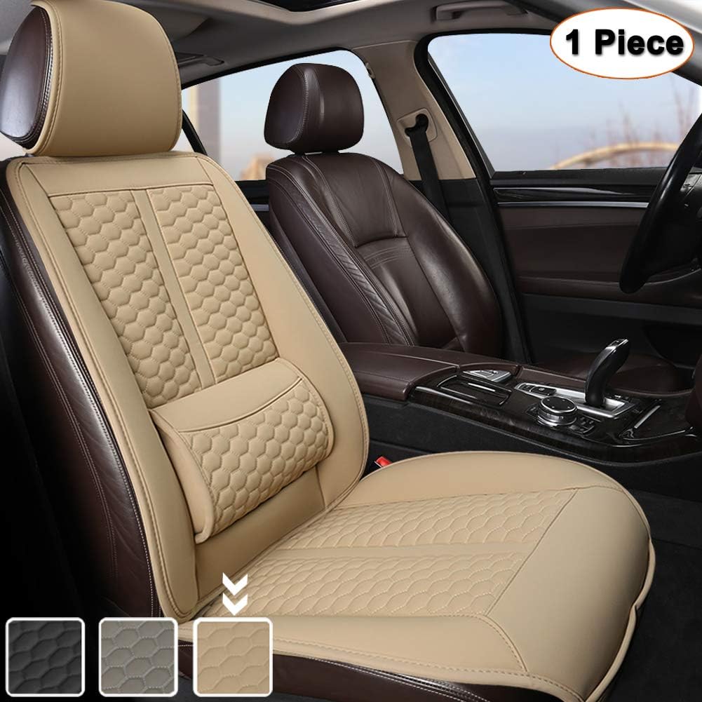Beige Sideless Car Seat Covers with Lumbar Support and Headrest Cover M979