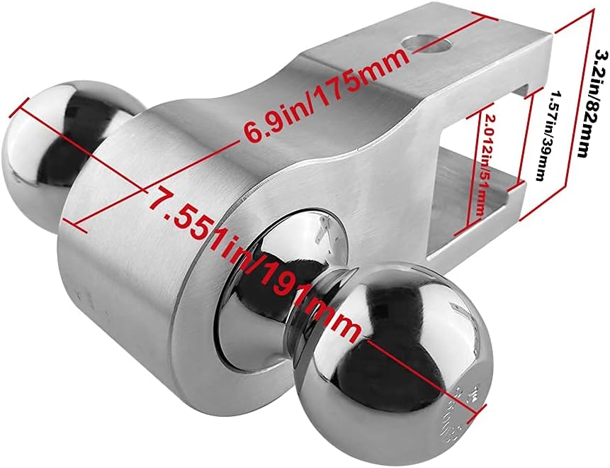 Adjustable Trailer Hitch, Aluminum Dual Ball Mount 6" Drop/Rise, 5,000 LBS Capacity E636