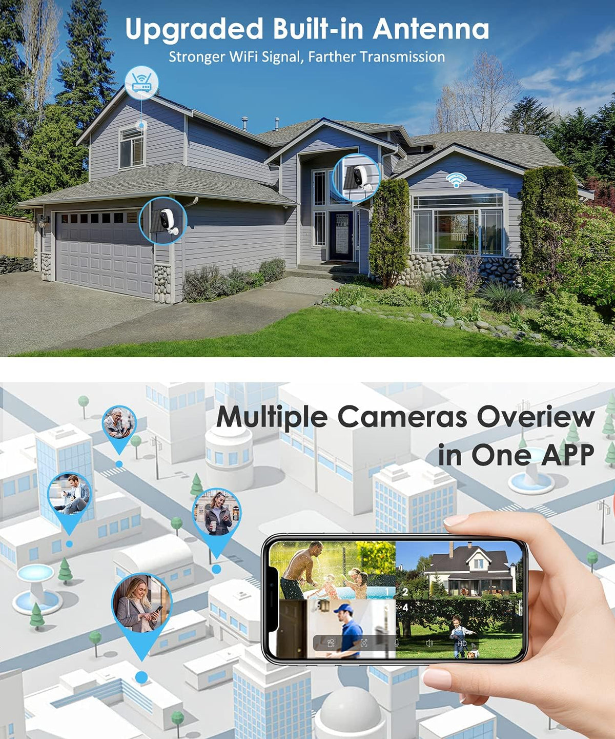 Solar Powered Outdoor Security Cameras Wireless, 1080P, Night Vision, 2-Way Talk, Motion Detection, Waterproof D446120