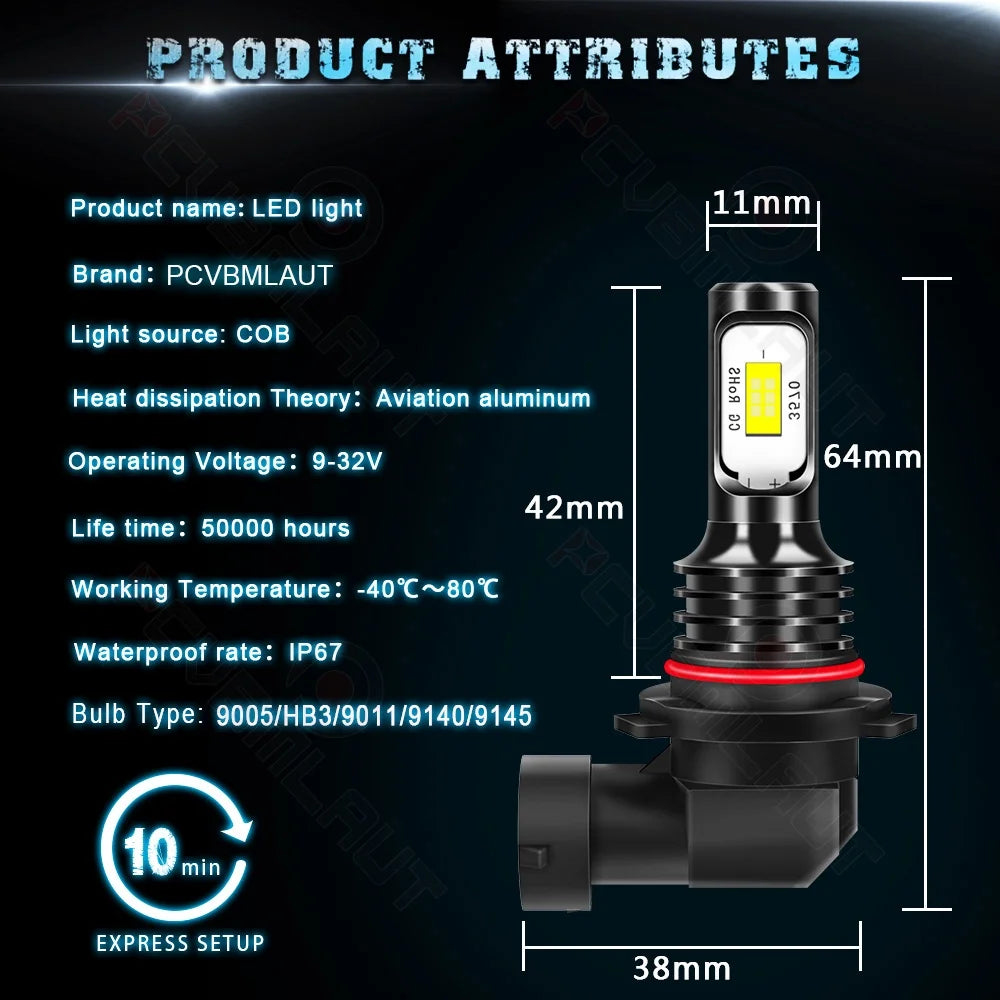 9005 9006 9145 LED Headlight Fog Light Bulbs Combo 6000k White Q6837