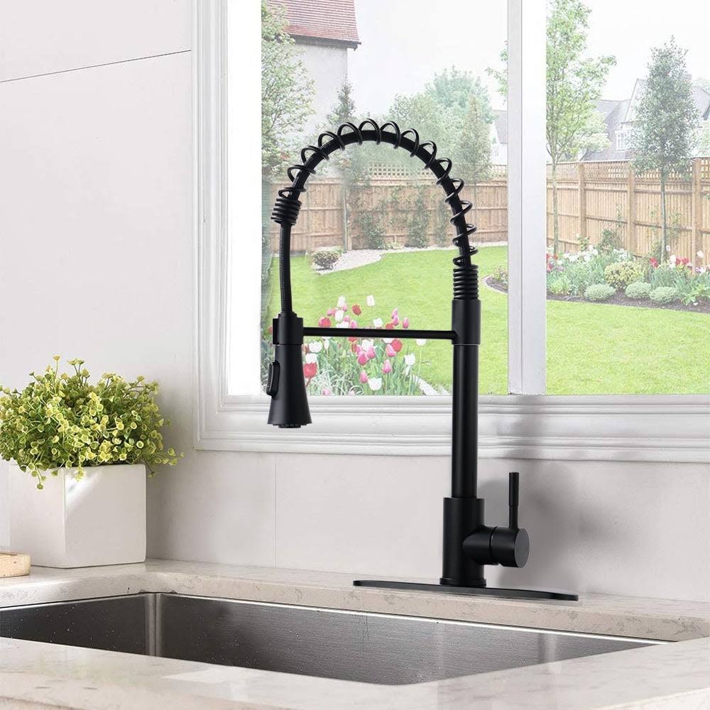 Black Kitchen Sink Faucet with Deck Plate V5947