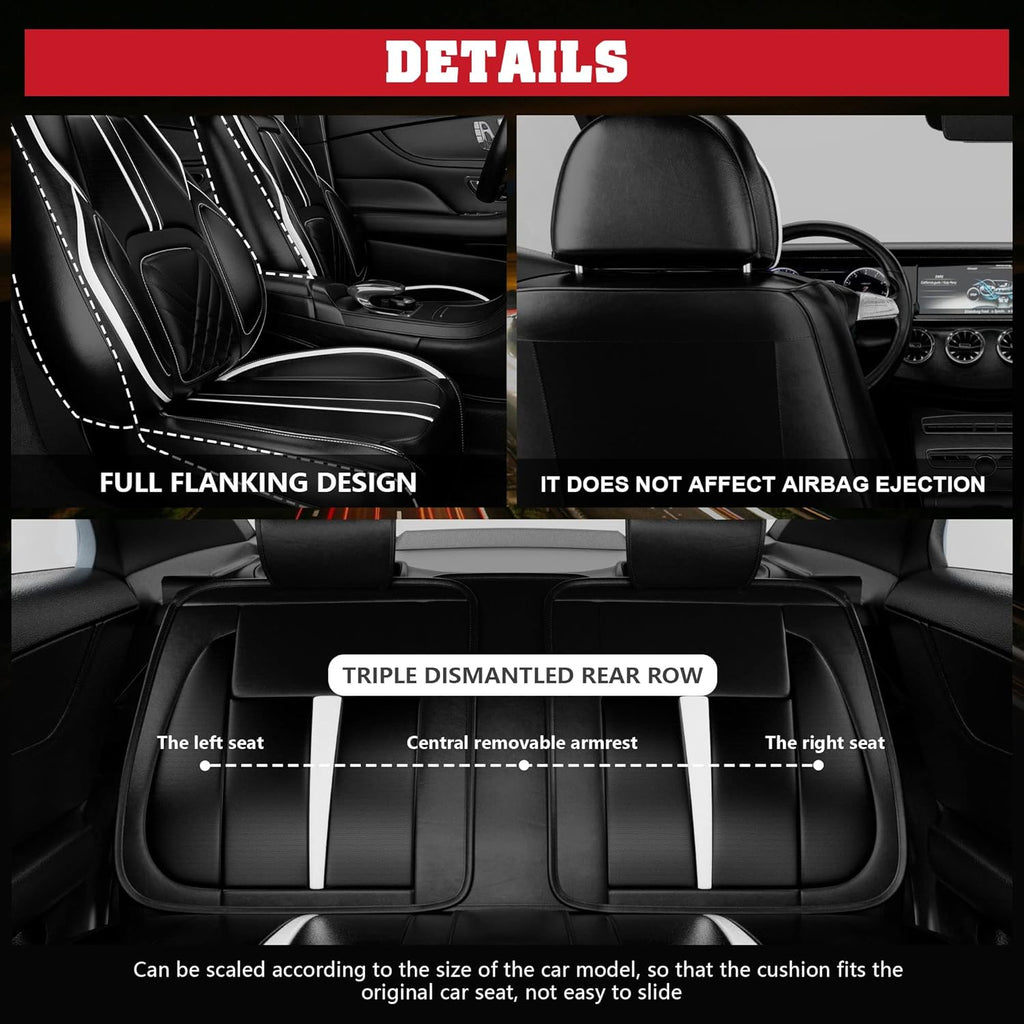 5PCS Water Proof Nappa Leather Car Seat Covers (Full Set, Black&White) U7406
