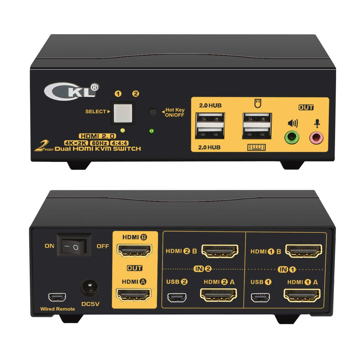 2 Port Dual Monitor KVM Switch HDMI 4K@60Hz with Audio Outputs and USB 2.0 HUB X870796