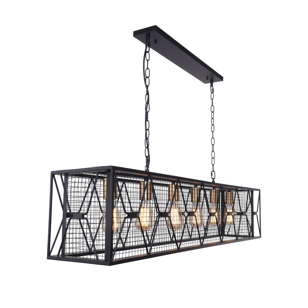 Black 5-Light Rectangular Cage Linear Kitchen Island Light I46484