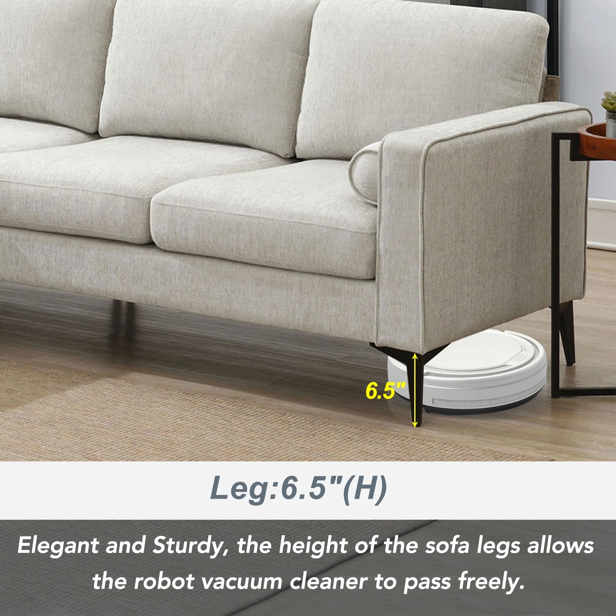L-Shaped Sectional Sofa with Reversible Chaise, 3 Seater Chenille Fabric Modular Couch with Pillows Metal Legs R1489