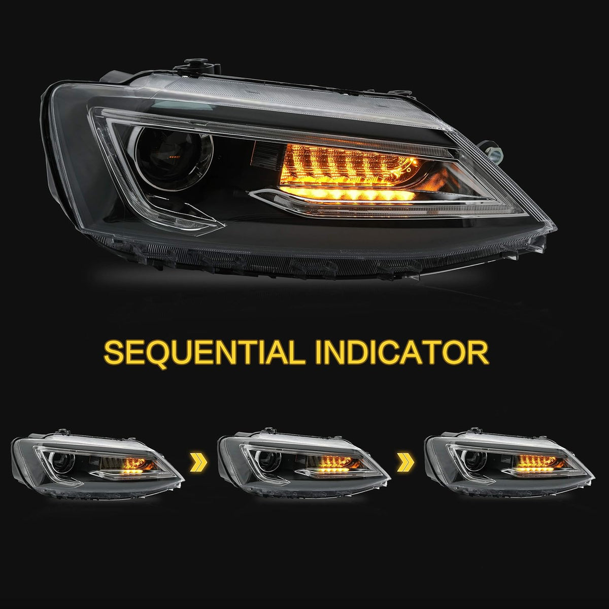 Headlight Assembly for Volkswagen JETTA 2012-2018 with DRL Sequential Turn Signal Full LED U78893