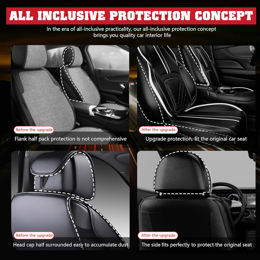 5PCS Water Proof Nappa Leather Car Seat Covers (Full Set, Black&White) U7406