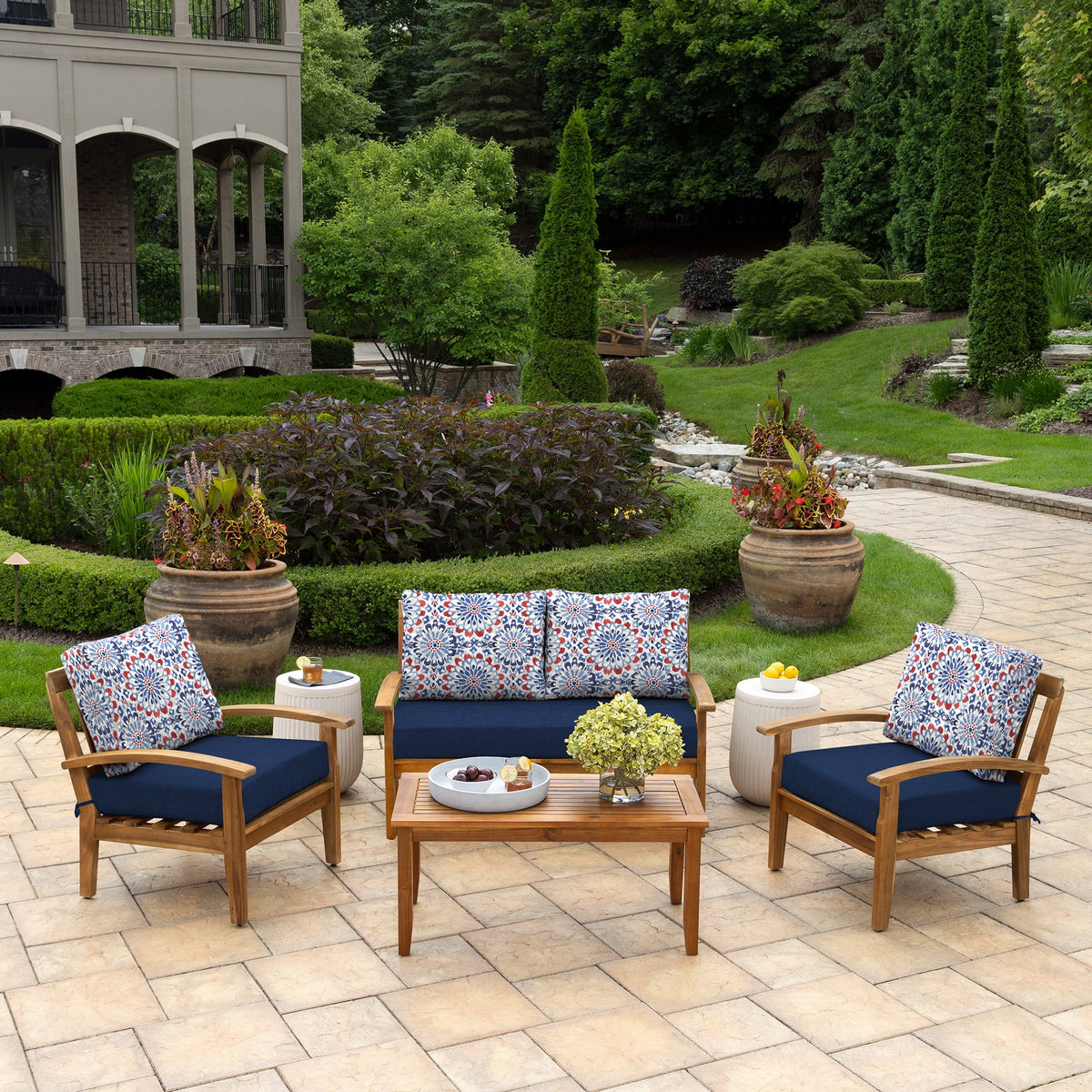 Outdoor Loveseat Cushion Set, 48 x 24, Water Repellent, Clark Blue T4689