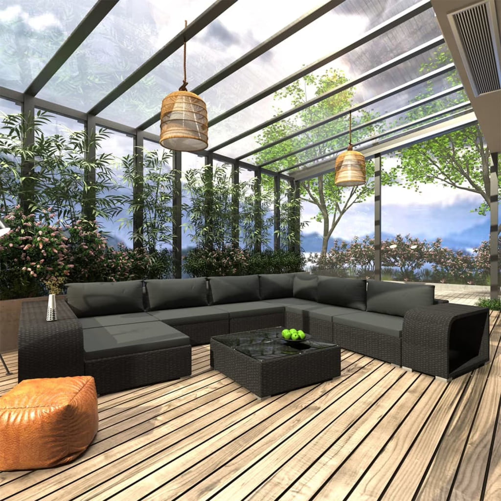 10 Piece Poly Rattan Patio Lounge Set with Cushions K895388