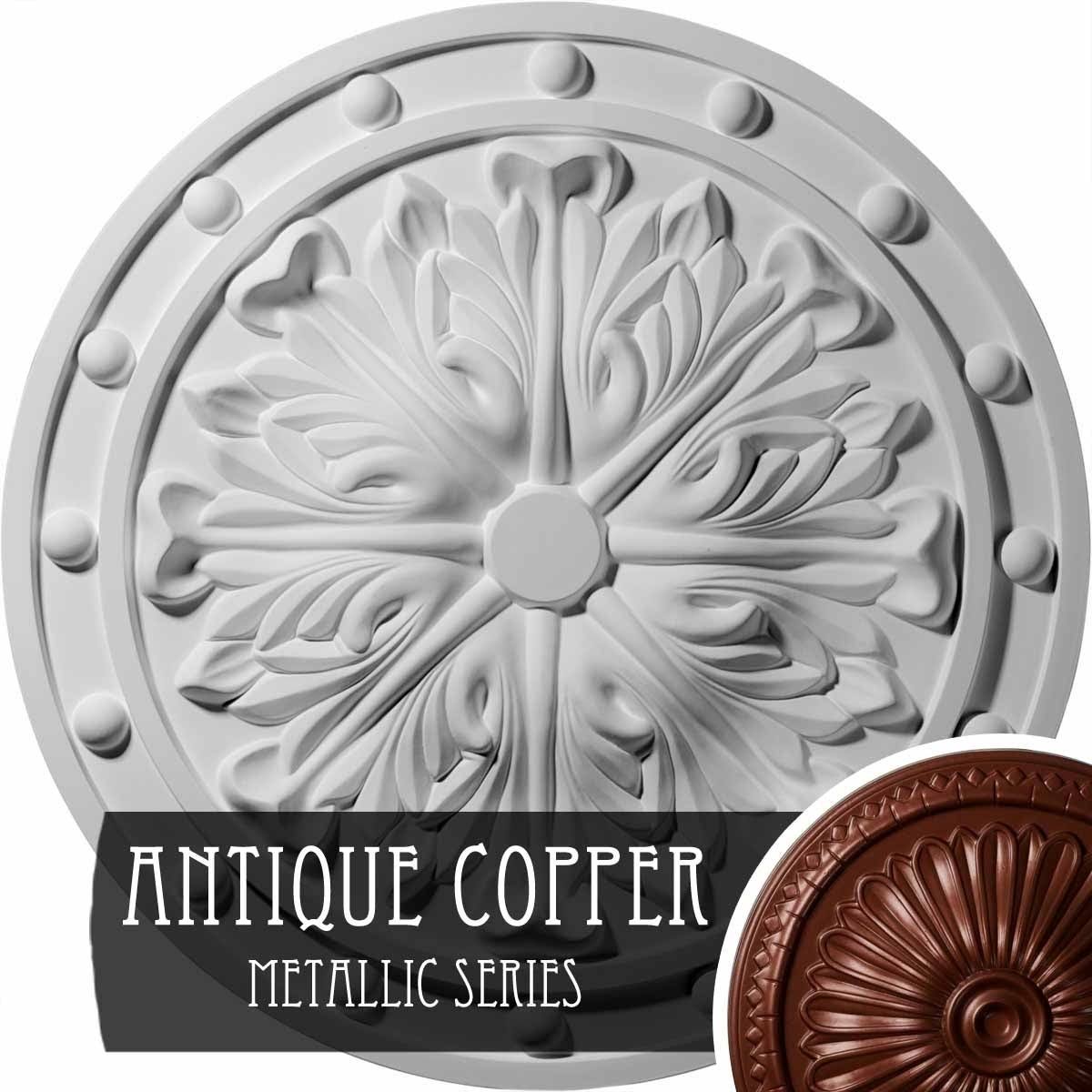 20 1/2x22OD x 1 1/2x22P Hand-Painted Copper Green Patina Ceiling Medallion O7757