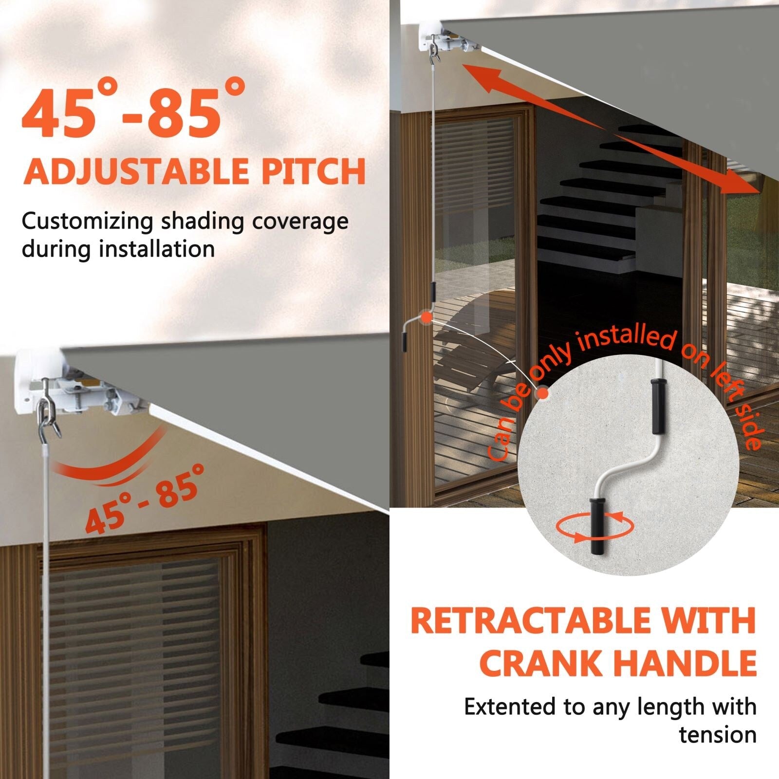 Beige Retractable Patio Awning Sun Shade Cover Q31058