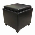 Brown Leatherette Wooden Frame Storage Ottoman F752