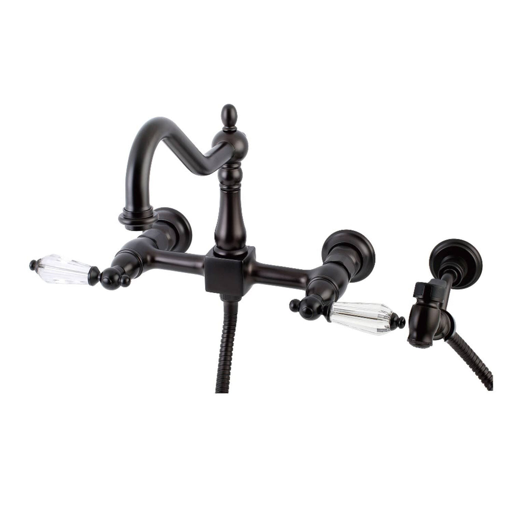 Polished Chrome Wall Mount Bridge Kitchen Faucet with Brass Sprayer U1559