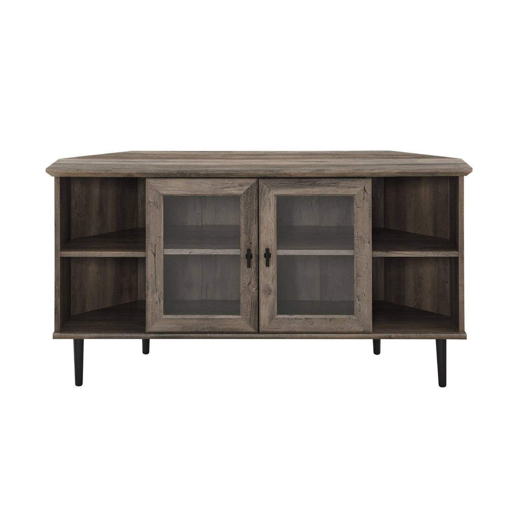 Dark Walnut Glass Door Corner TV Console X898980