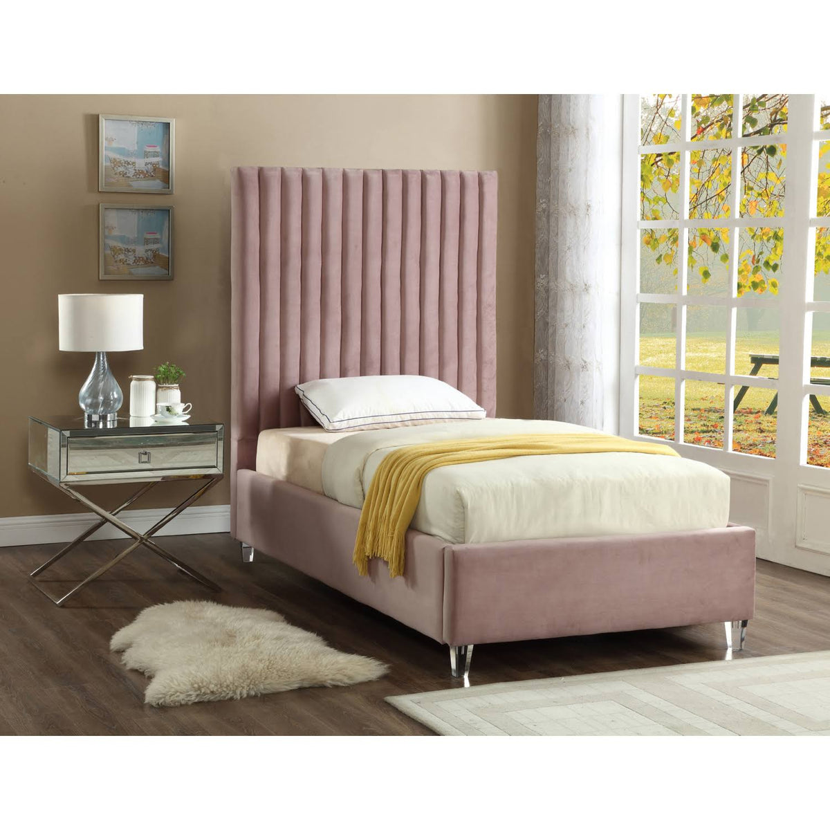 Pink Velvet Twin Bed A733