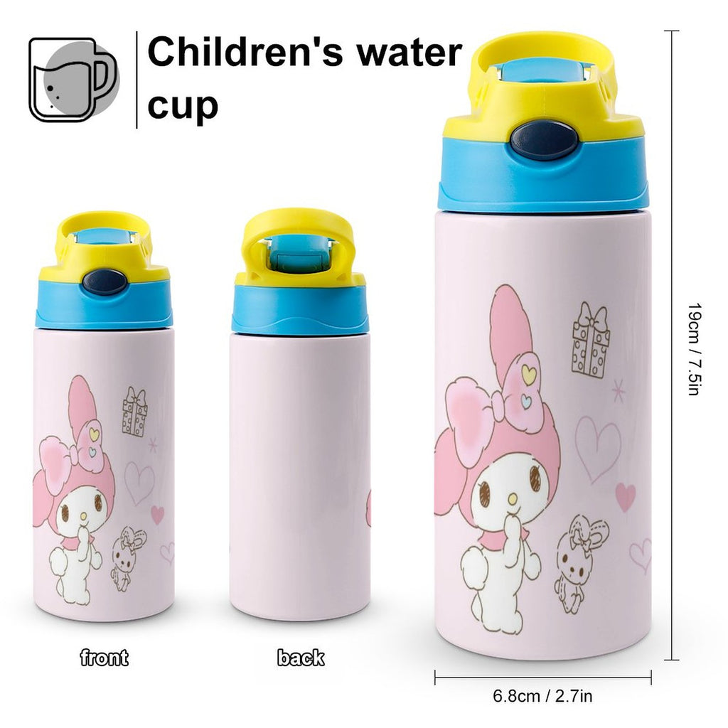 Pink Stainless Steel Children's Water Bottle With Straw O346