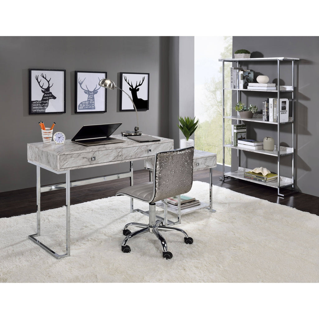 White Printed Faux Marble Bookcase B940419