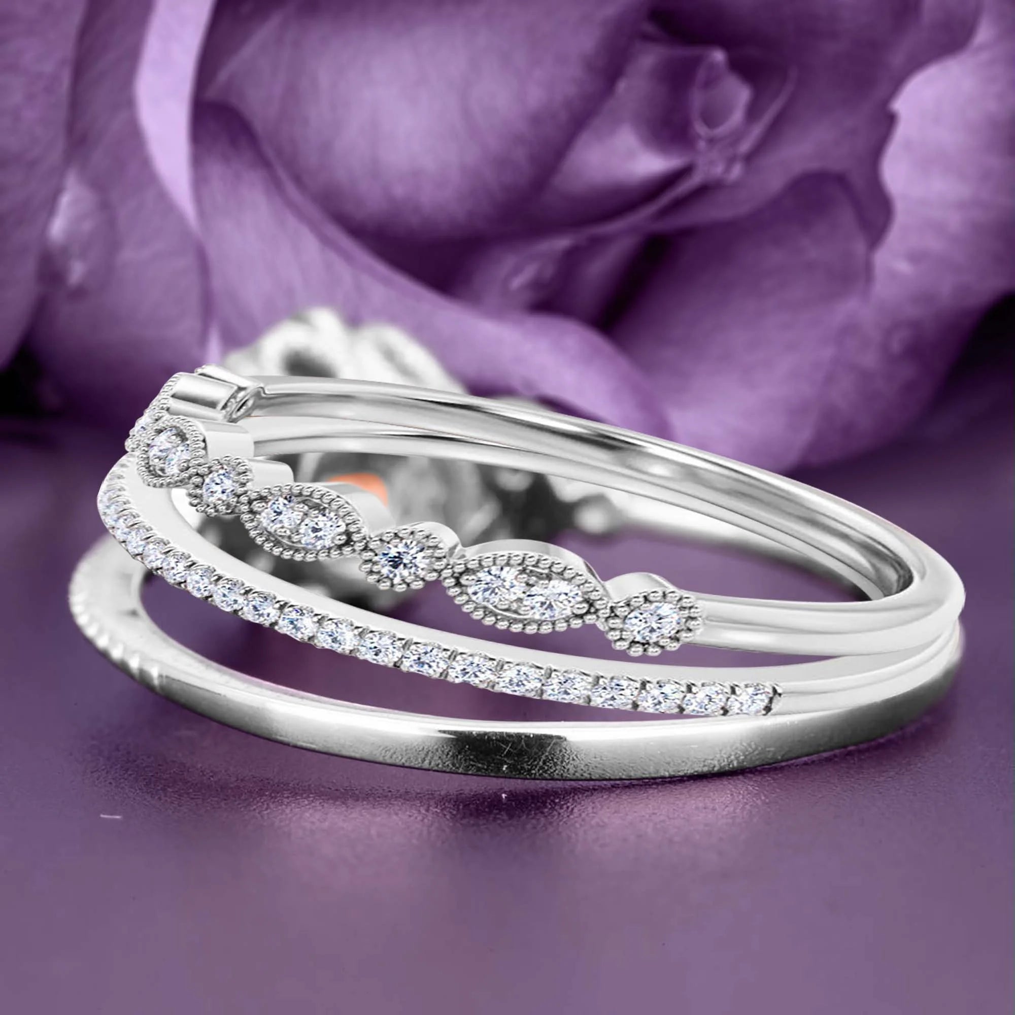 2.25 Carat Round Cut Morganite And Diamond Moissanite Floral Engagement Ring in 925 Sterling Silver With 18k White Gold Plating E3034