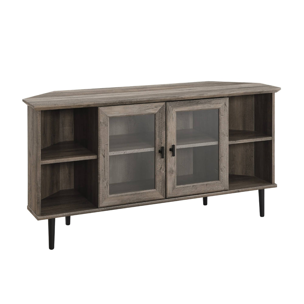 Dark Walnut Glass Door Corner TV Console X898980