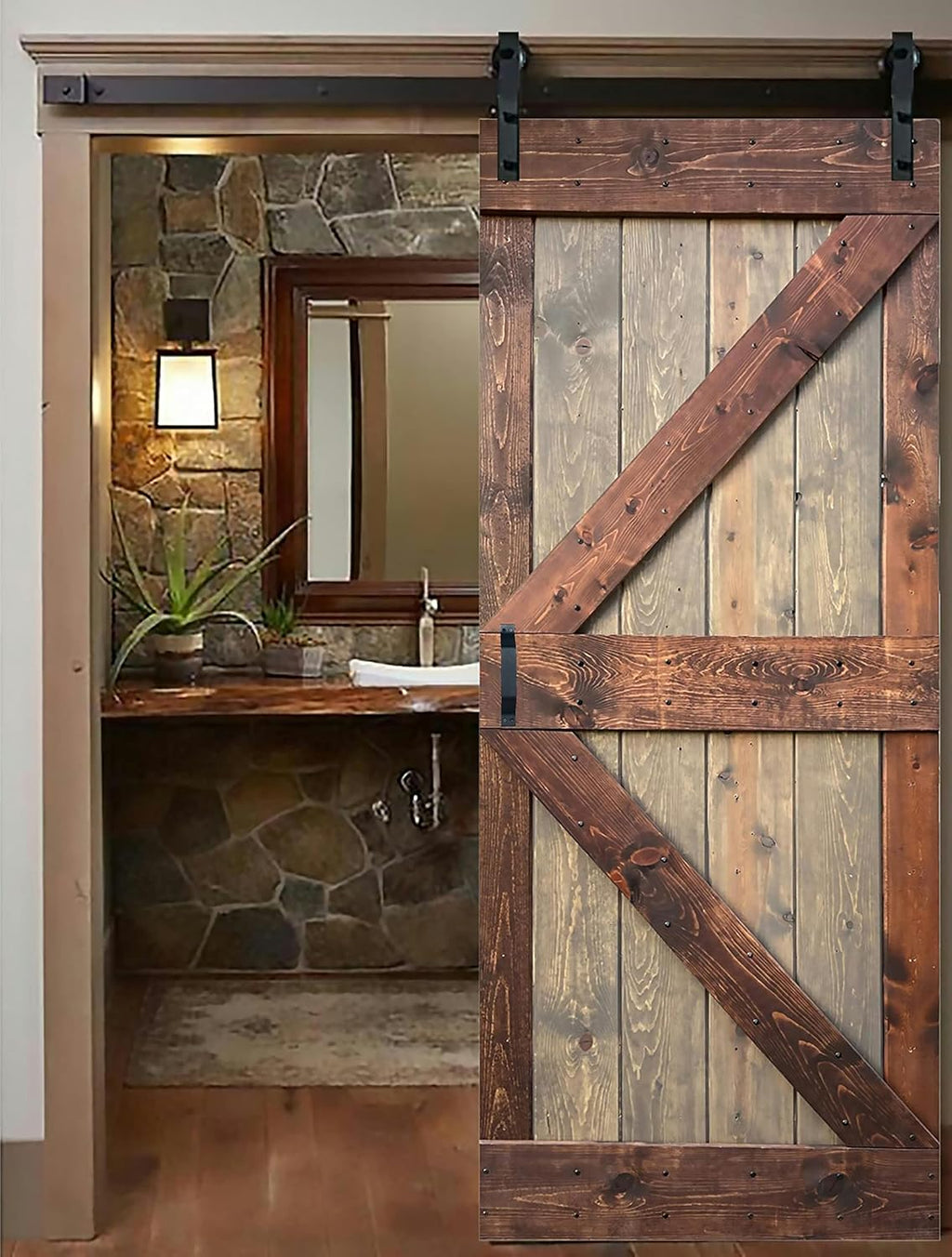 Knotty Pine Wood Interior Sliding Barn Door With Installation Hardware Kit M415