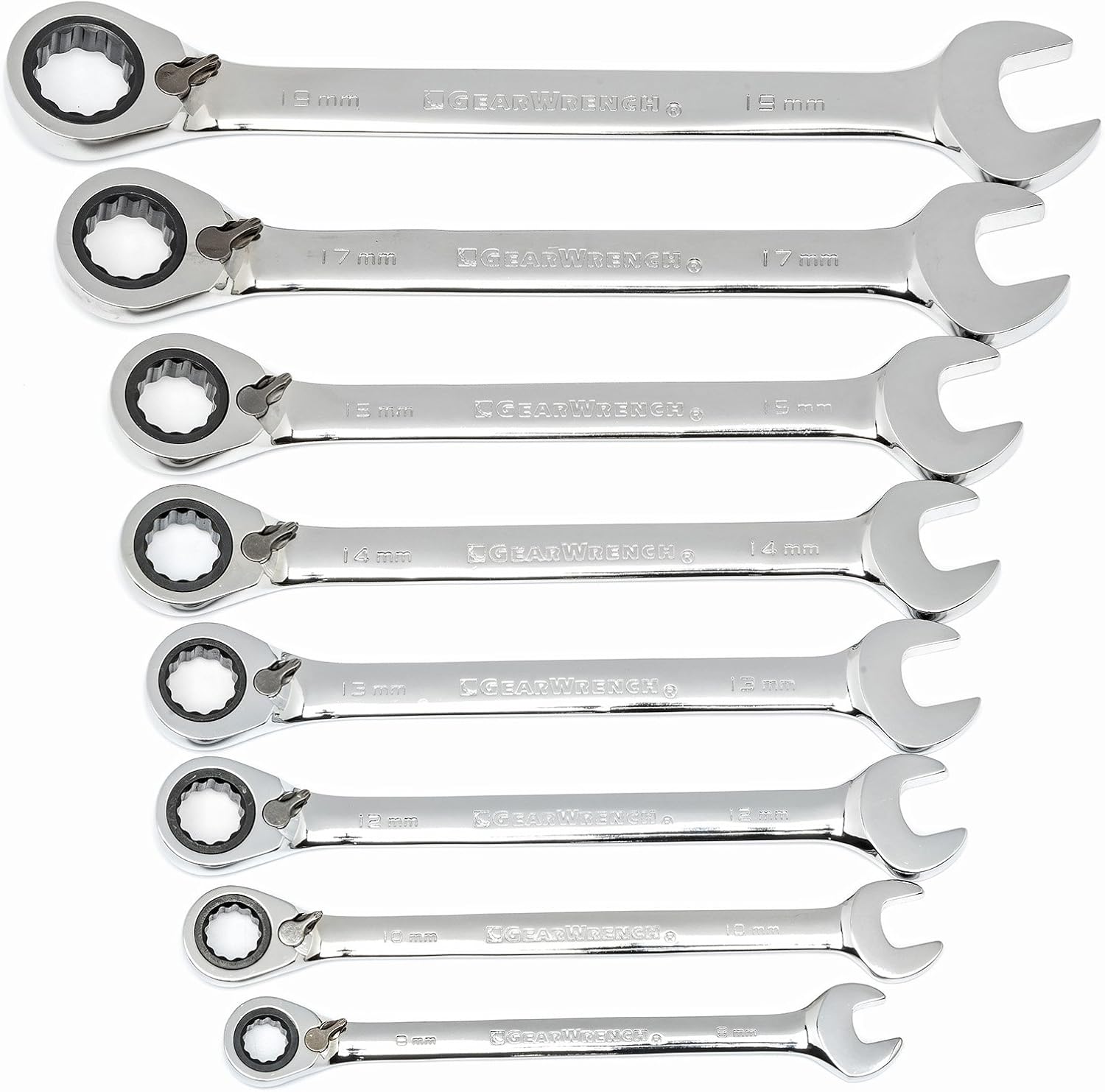 8 Pc. 12 Pt. Reversible Ratcheting Combination Wrench Set, Metric L80576