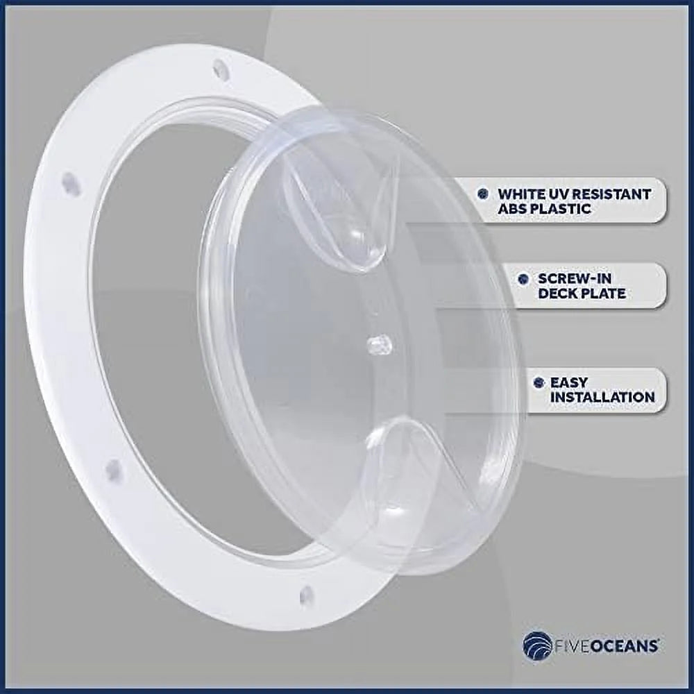 Round Inspection Deck Plate With Detachable Clear Lid, UV-Resistant White Plastic D5429
