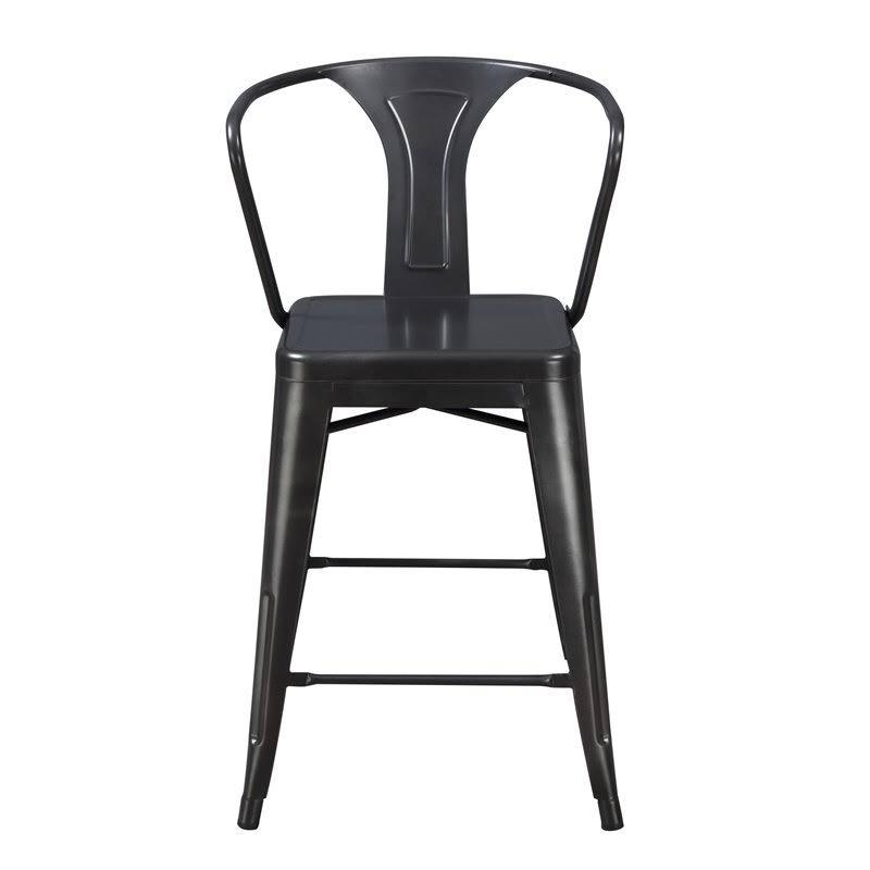 Charcoal 24x22 Bar Stool with Solid Metal Seat Back and Legs - Set of Two F878818