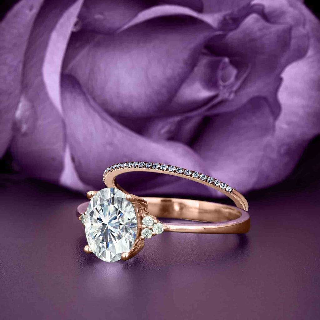 2.00 Carat Oval Cut Diamond Moissanite Engagement Ring in Silver With 18k Rose Gold Plating D778586