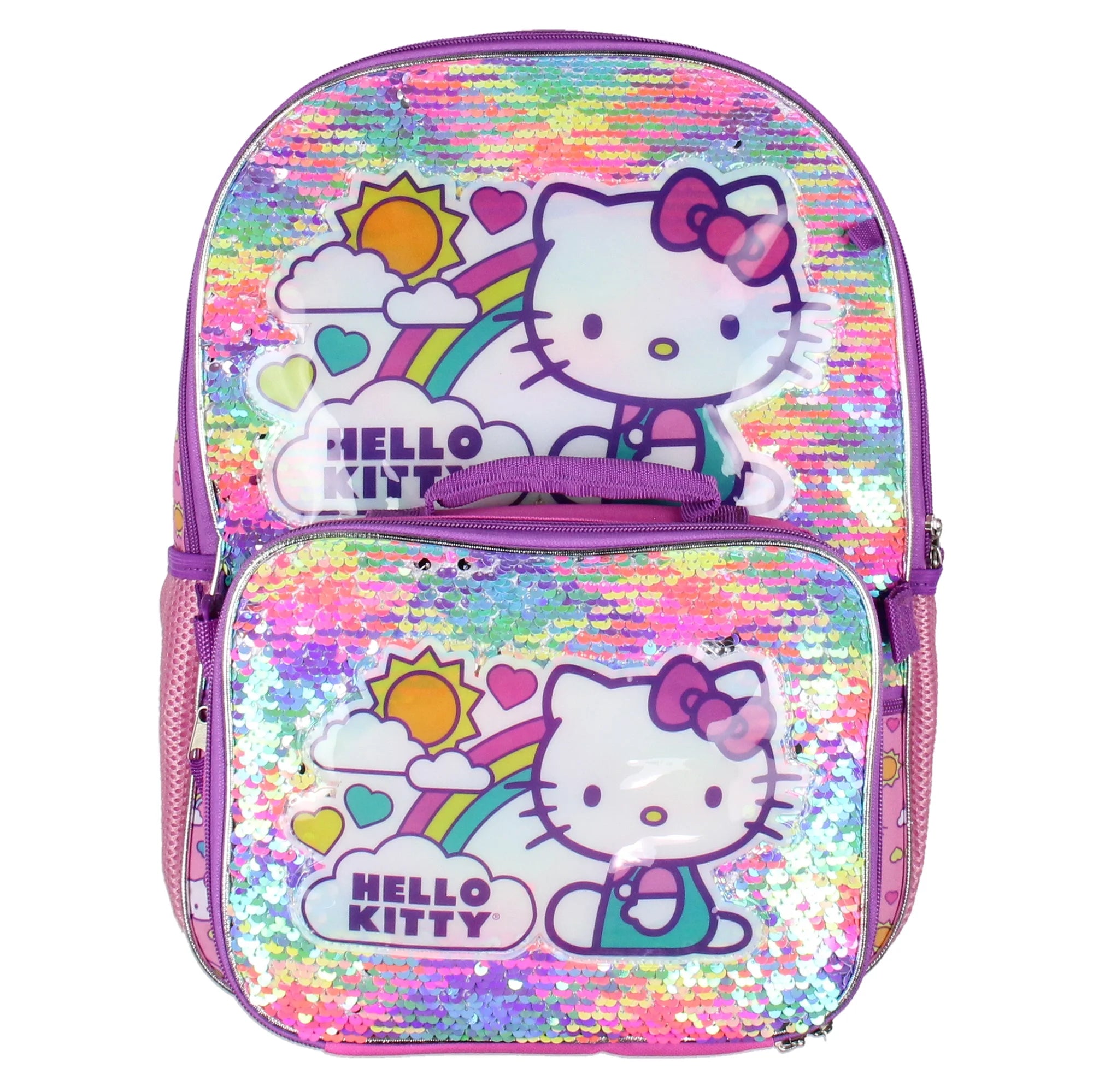 Neon Rainbows Magic Sequins 5 Piece Set Travel Backpack Lunch Bag Cinch Bag Gadget Case Water Bottle N84565