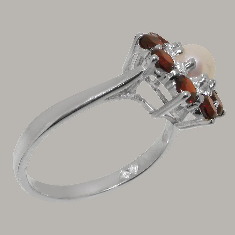 9k White Gold Cultured Pearl & Garnet Statement Ring S6022