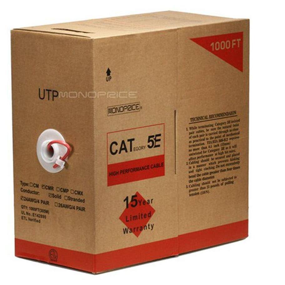 Red 24AWG Cat5e UTP Solid Bulk Ethernet Cable H8447