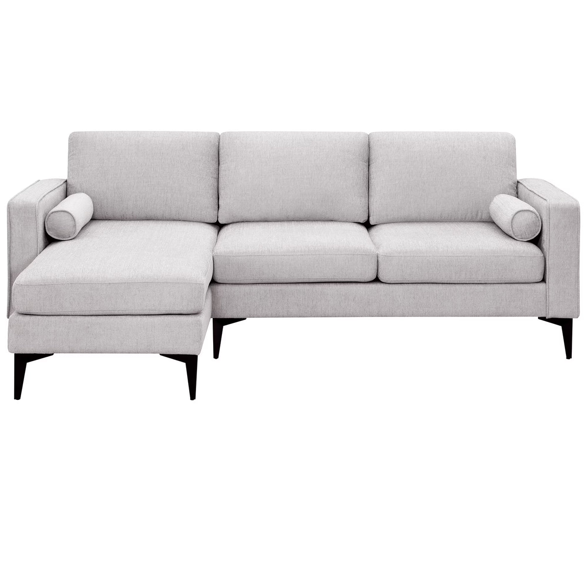 L-Shaped Sectional Sofa with Reversible Chaise, 3 Seater Chenille Fabric Modular Couch with Pillows Metal Legs R1489