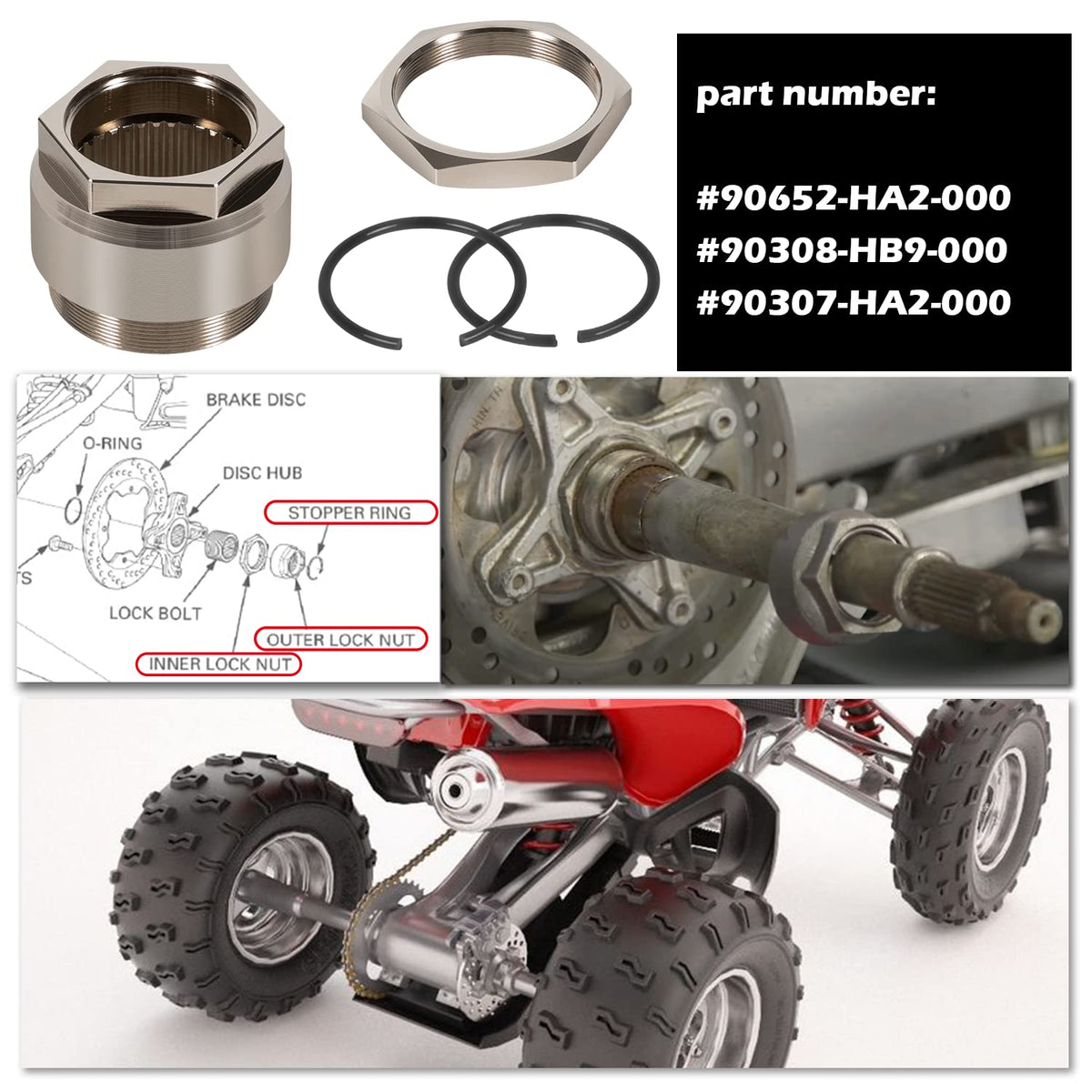 Rear Axle Lock nut Assembly with Jam Sleeve nut and Clips Pack of 2 O9981