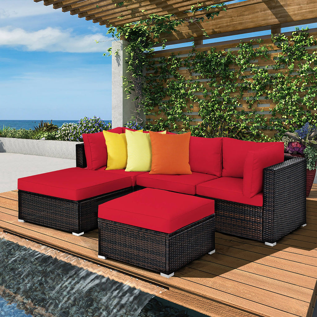 Red 5 Piece Patio Rattan Furniture Set O49104