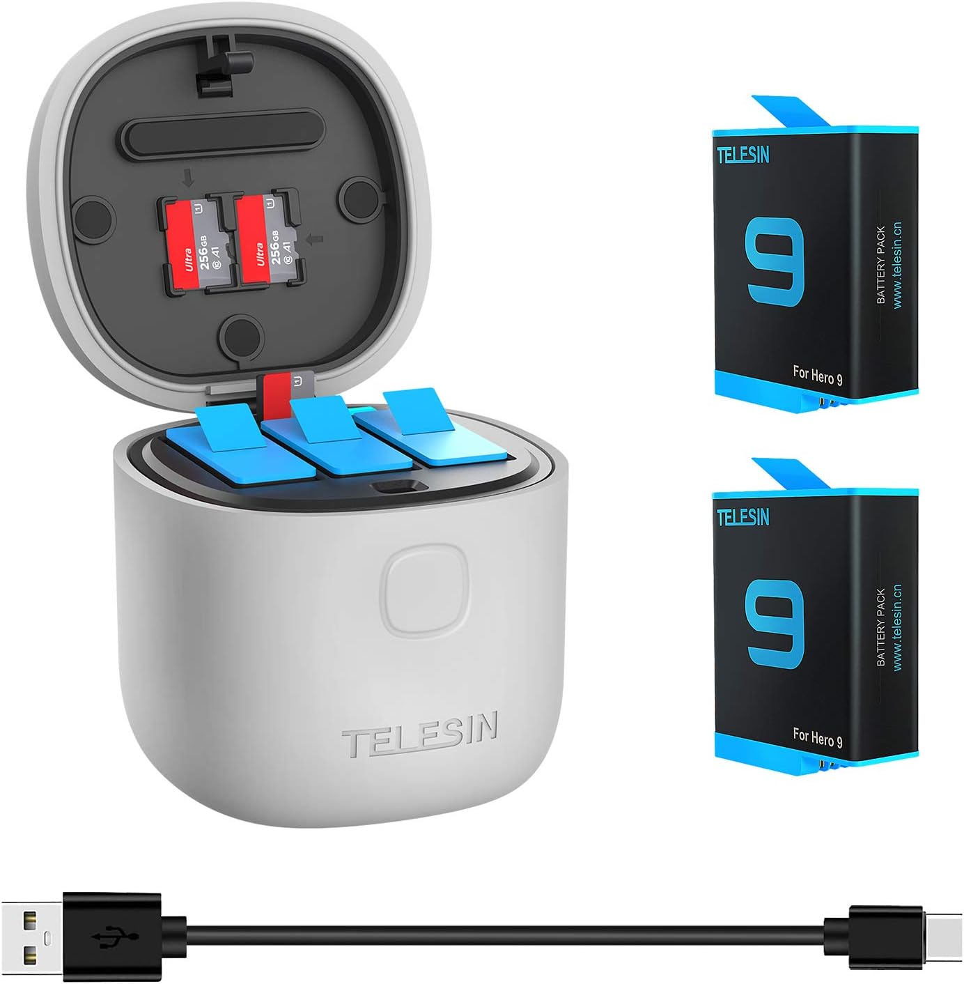 3-Pack Batteries and USB Charger with SD Card Reader Waterproof Storage Carry Case T76282