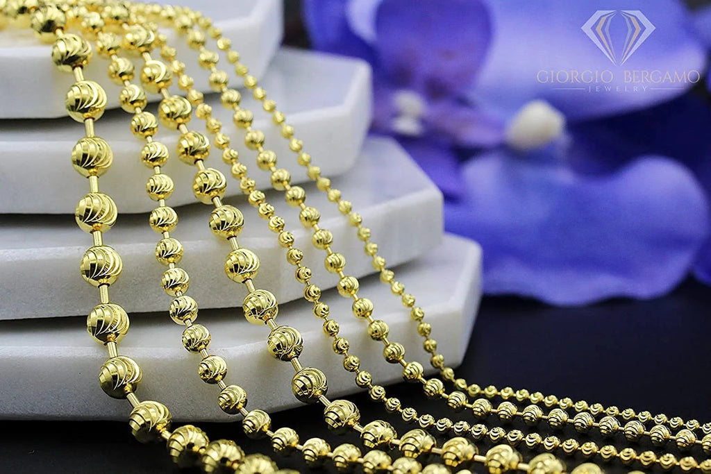 14K Yellow Gold 2.5mm Ball Bead Moon Cut Chain Necklace W532287