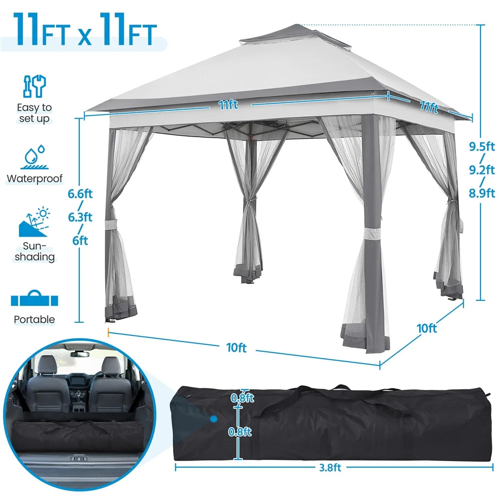 11x11 FT Pop-Up Gazebo with 4 Mesh Sidewalls, Light Gray I53630