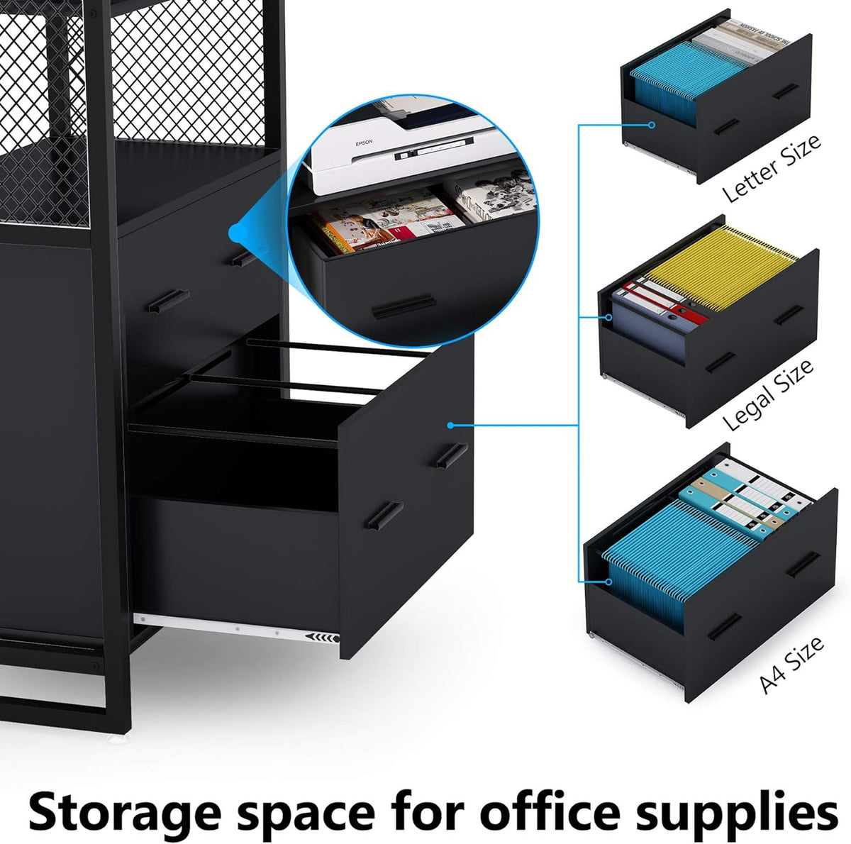Black 2 Drawer File Cabinet with Bookshelf Z407