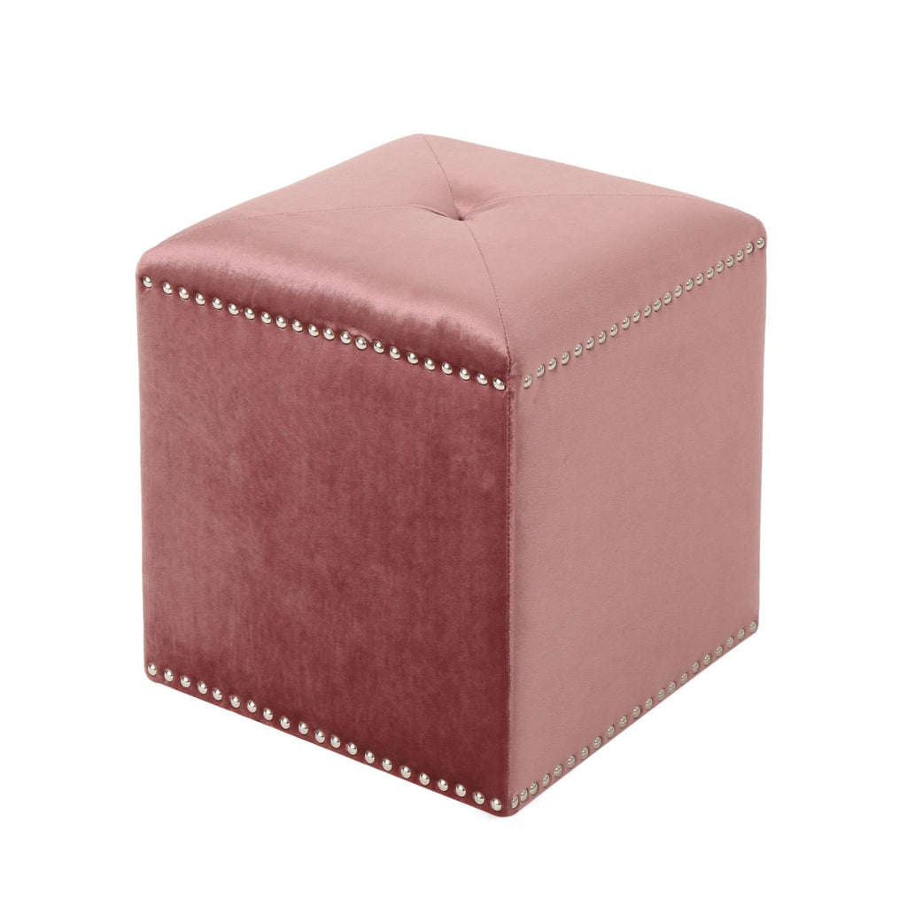 Pink Tufted Square Foot Stool Ottoman N952862