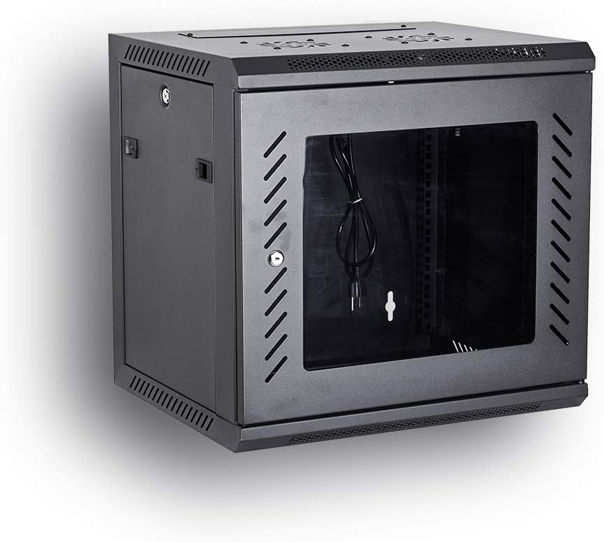 Wall Mount Rack Server Cabinet 19-Inch Network Enclosure with Locking Glass Door 16-Inches Deep T2143